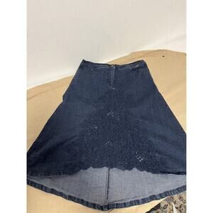 Ferre Jeans Skirt Womens 28/IT 42 Dark Denim A-Line Lace Embroidered Made Italy